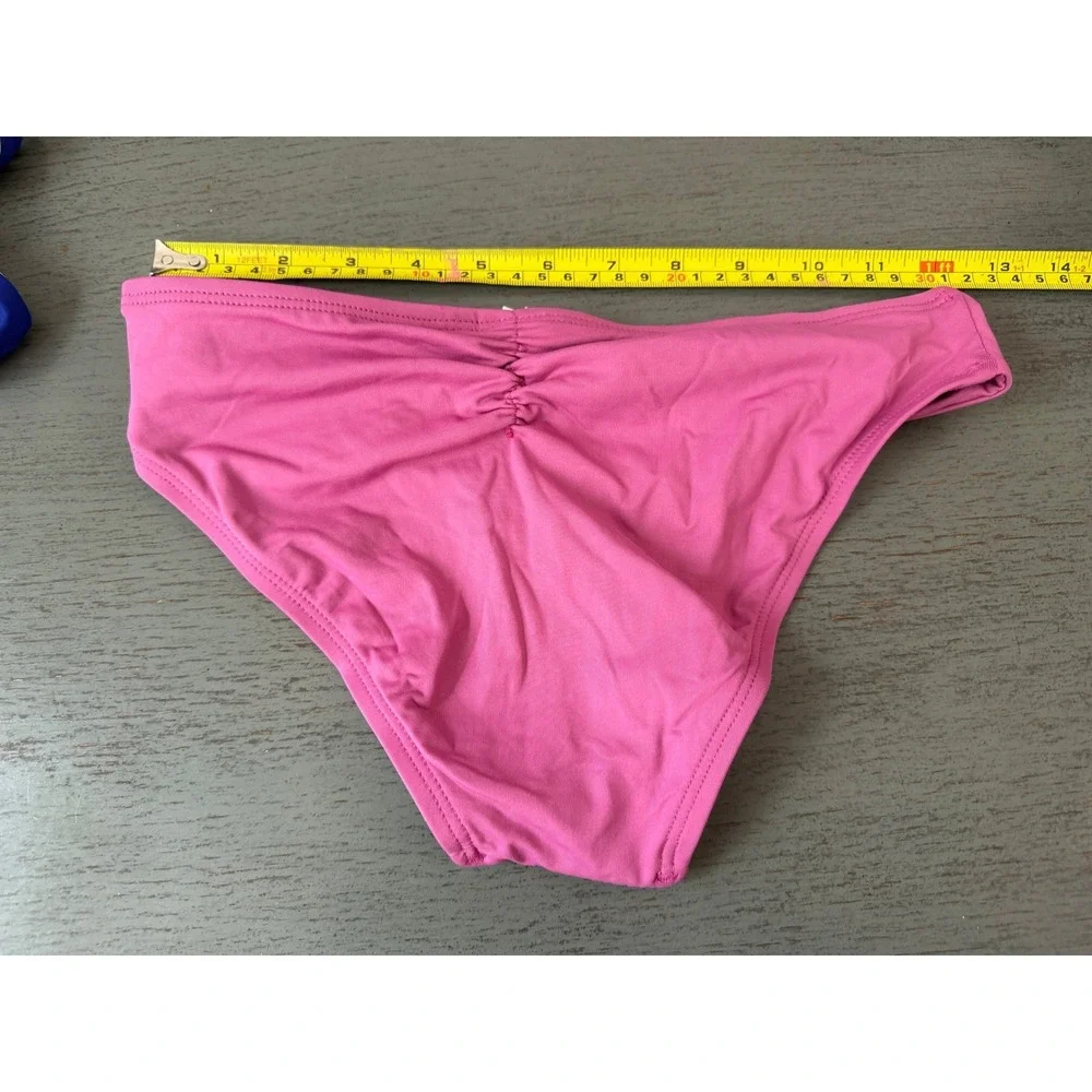 L Space Pink Ruched Full Cut Bikini Bottoms XS Made in USA RN 130061